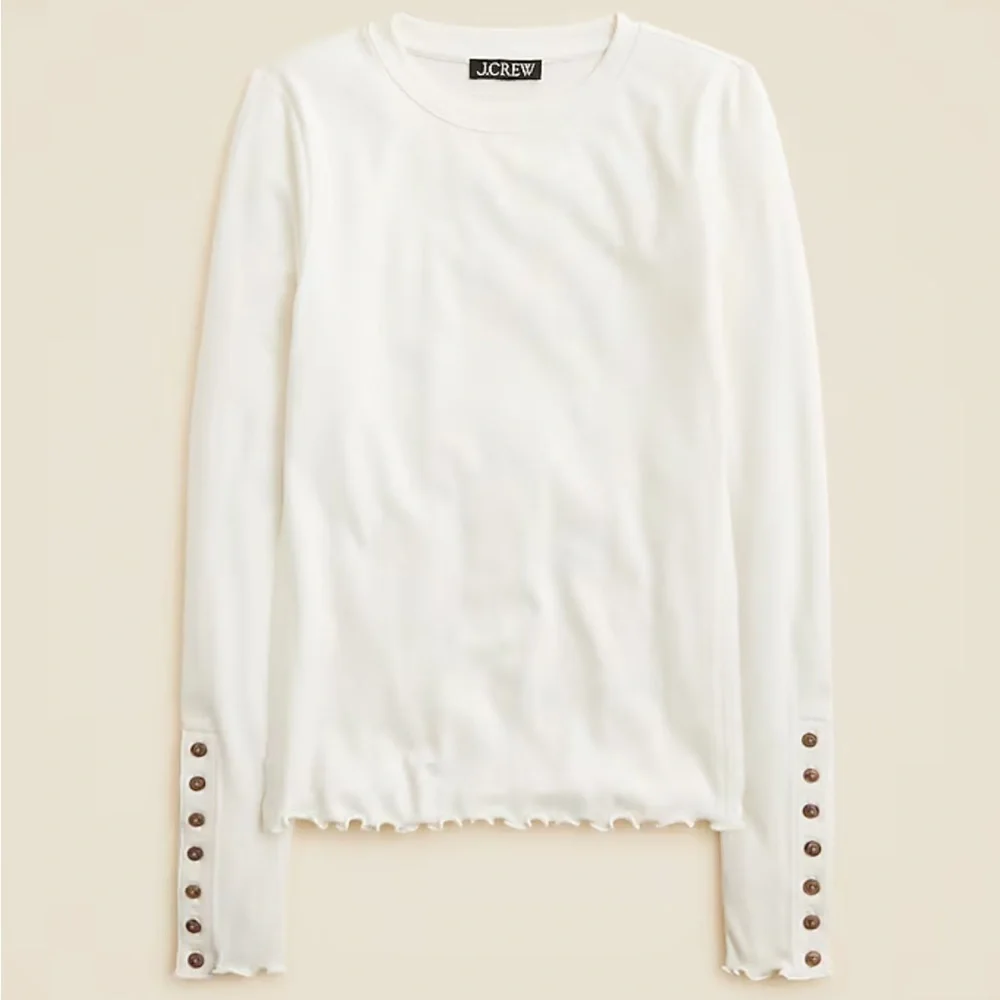 J crew Refined rib long-sleeve T-shirt with button cuffs ivory